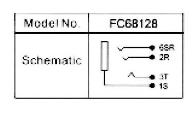 'Schaltplan für Modellnummer FC6B128.' Diagramm zeigt symmetrische Verschaltungen und Bezeichnung von 6SR, 2R, 3T, 1S.