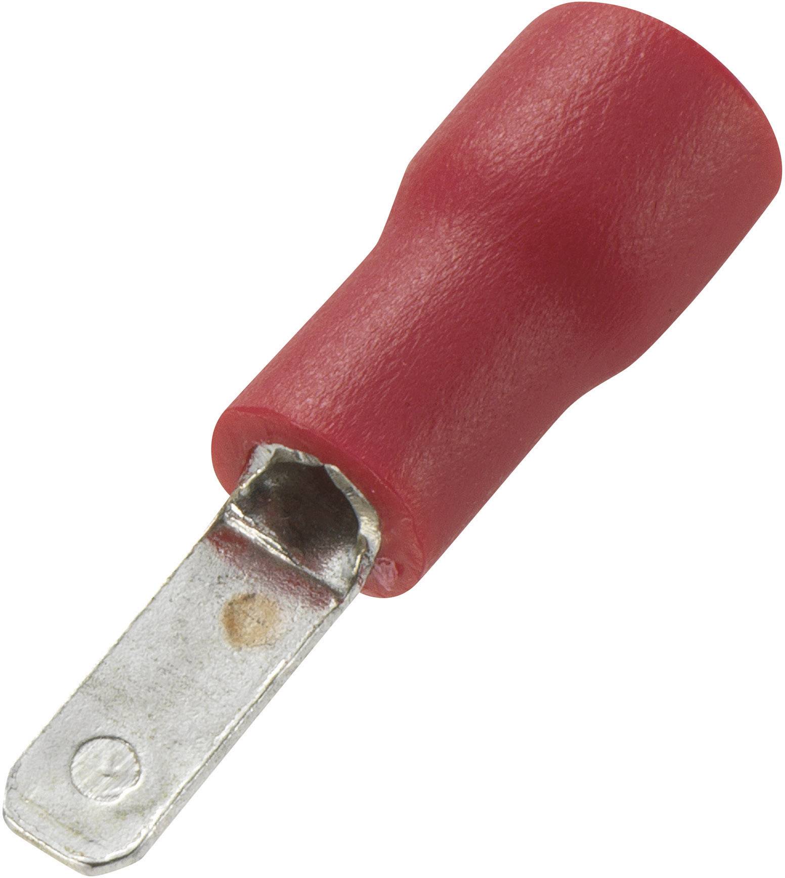 Ein roter isolierter Flachstecker mit Metallteil.