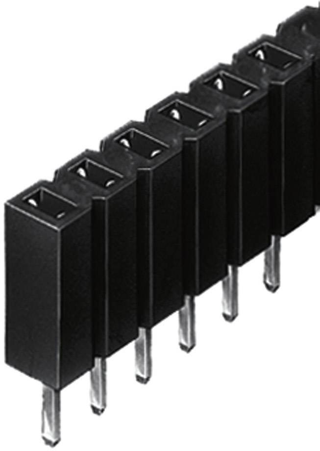 Eine Reihe schwarzer, rechteckiger Steckverbinder mit Metallpins, die in elektronischen Schaltungen zum Verbinden von Komponenten verwendet werden.