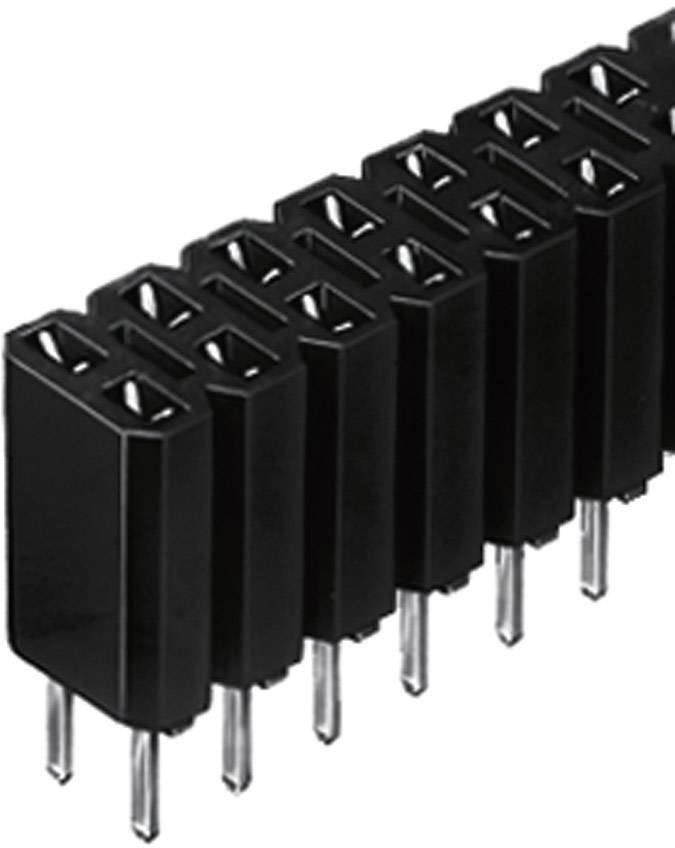 Schwarzer Buchsenleistenstecker mit mehreren Pins in einer Reihe. Eignet sich für die Verbindung von elektrischen Komponenten.