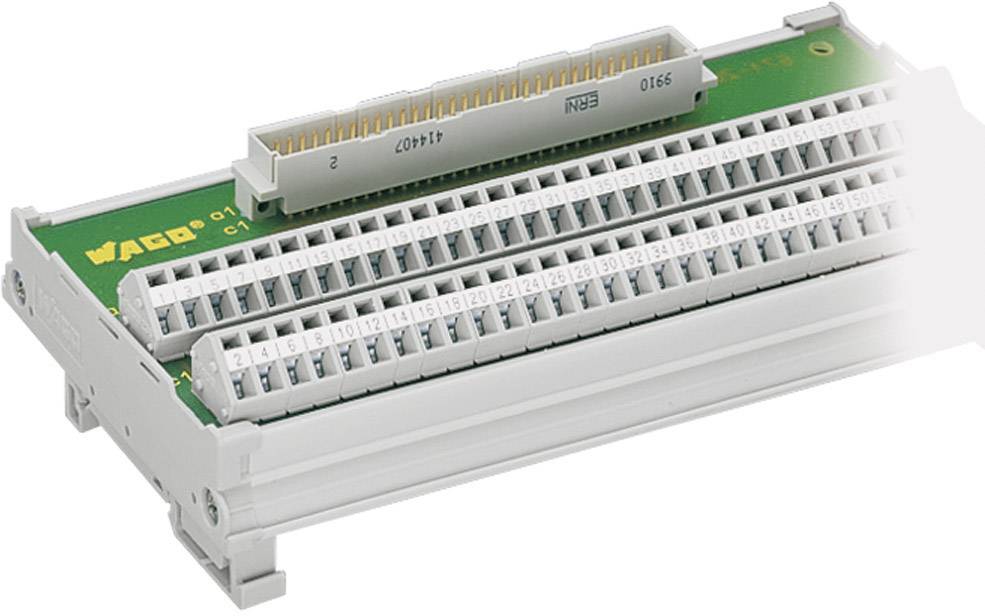 Ein elektrischer Steckverbinder mit grünem Schaltkreis und nummerierten Anschlussklemmen, passend für Schaltschrankverdrahtung.