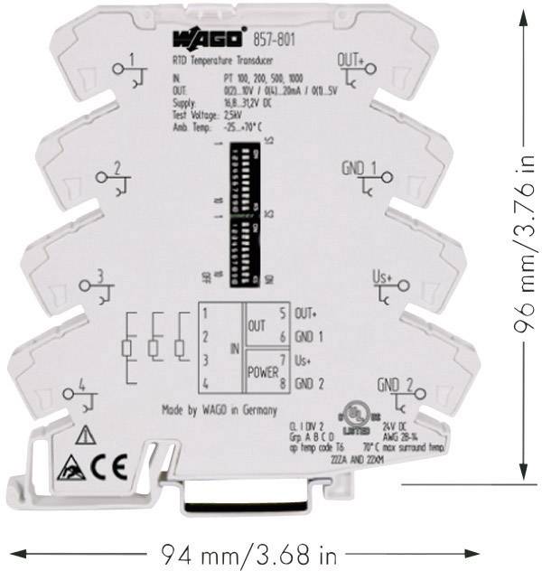 WAGO Konfigurierbarer Temperaturmessumformer für Pt-Sensoren und Widerstände 857-801