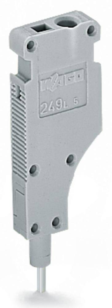 Grauer elektrischer Sensor in rechteckiger Form, mit Schraubenlöchern zur Befestigung und einem Kabelanschluss unten.