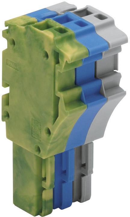 Eine mehrfarbige, vertikale elektrische Klemme mit Erweiterungsmodulen. Verwendet zur Verbindung elektrischer Leitungen.