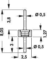 Technische Zeichnung eines Bauteils mit Bemaßungen. Maße und Richtungen sind angegeben, zeigen Details der Struktur und Position.