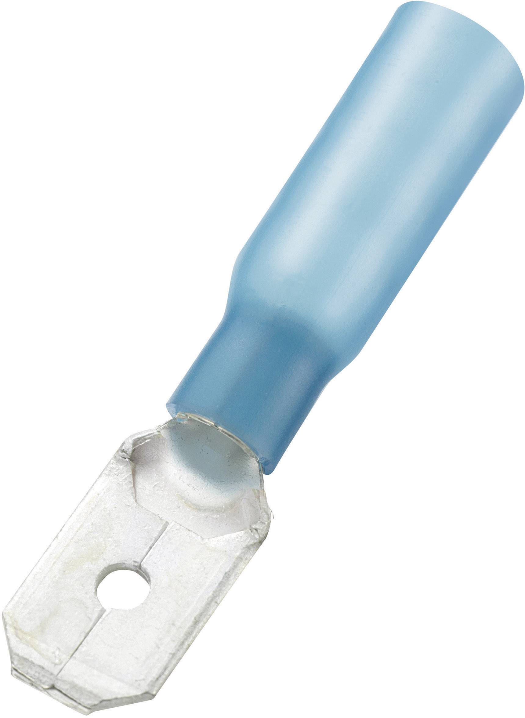 738537 Flachstecker mit Schrumpfschlauch Steckbreite: 6.4mm Steckdicke: 0.8mm 180° Teilisoliert Blau 30St.