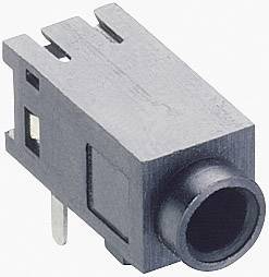 Ein rechteckiger, schwarzer Audio-Steckeradapter mit metallischem Kontakt, zur Verwendung in elektronischen Geräten.