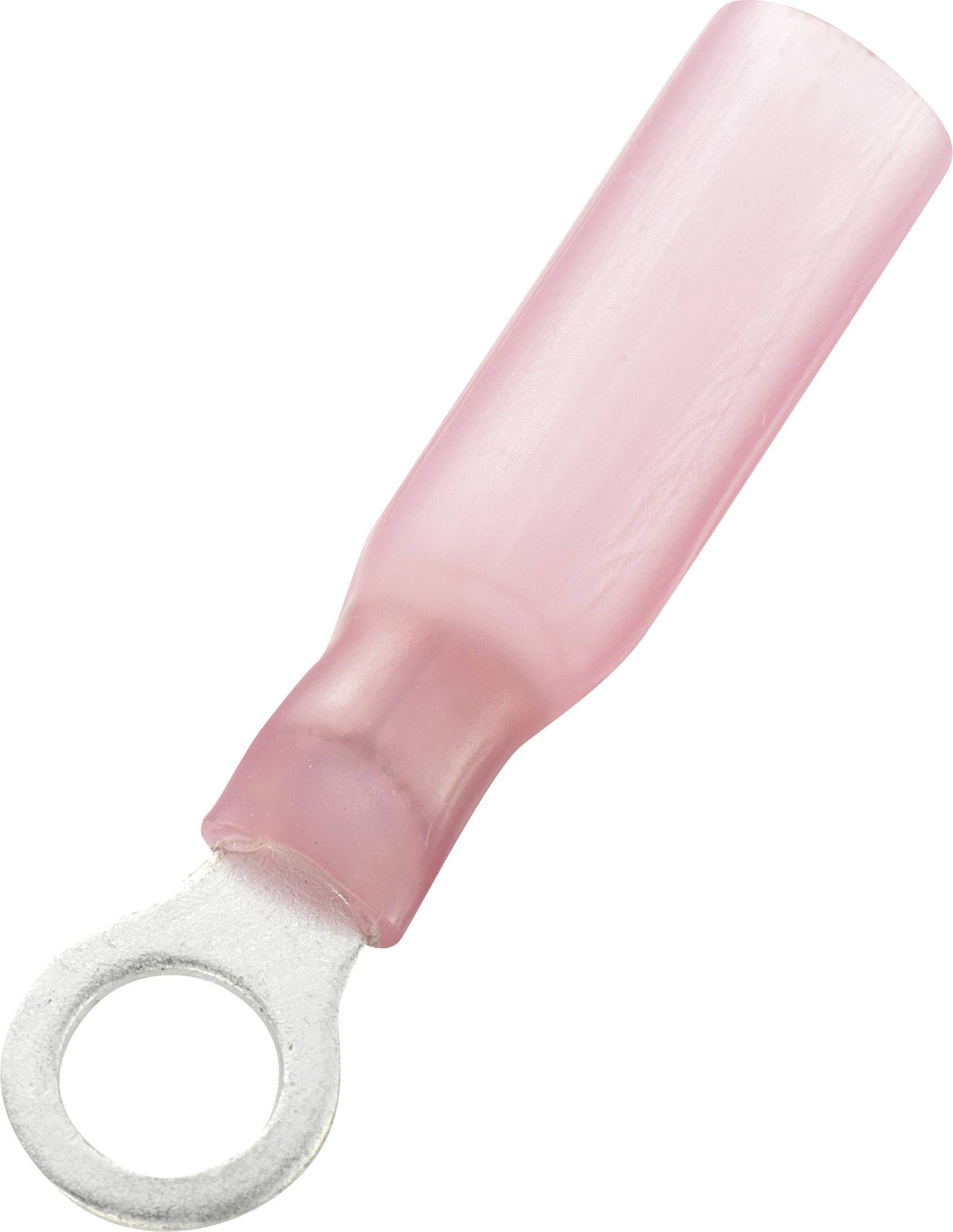 Ein rosa, isolierter Ringkabelschuh, der zum Anschluss von elektrischen Leitern verwendet wird.