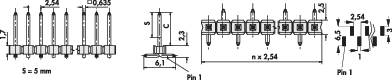 Technische Zeichnung von Isolatoren mit Höhen- und Breitenmaßen, seitliche und frontale Ansichten, zeigt Verbindungsdetails.