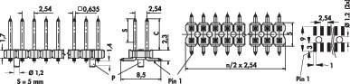 'Elektrischer Schaltplan eines Steckverbinders' mit genauen Abmessungen und Layout. Detaillierte Pins und Komponenten sind gezeigt.