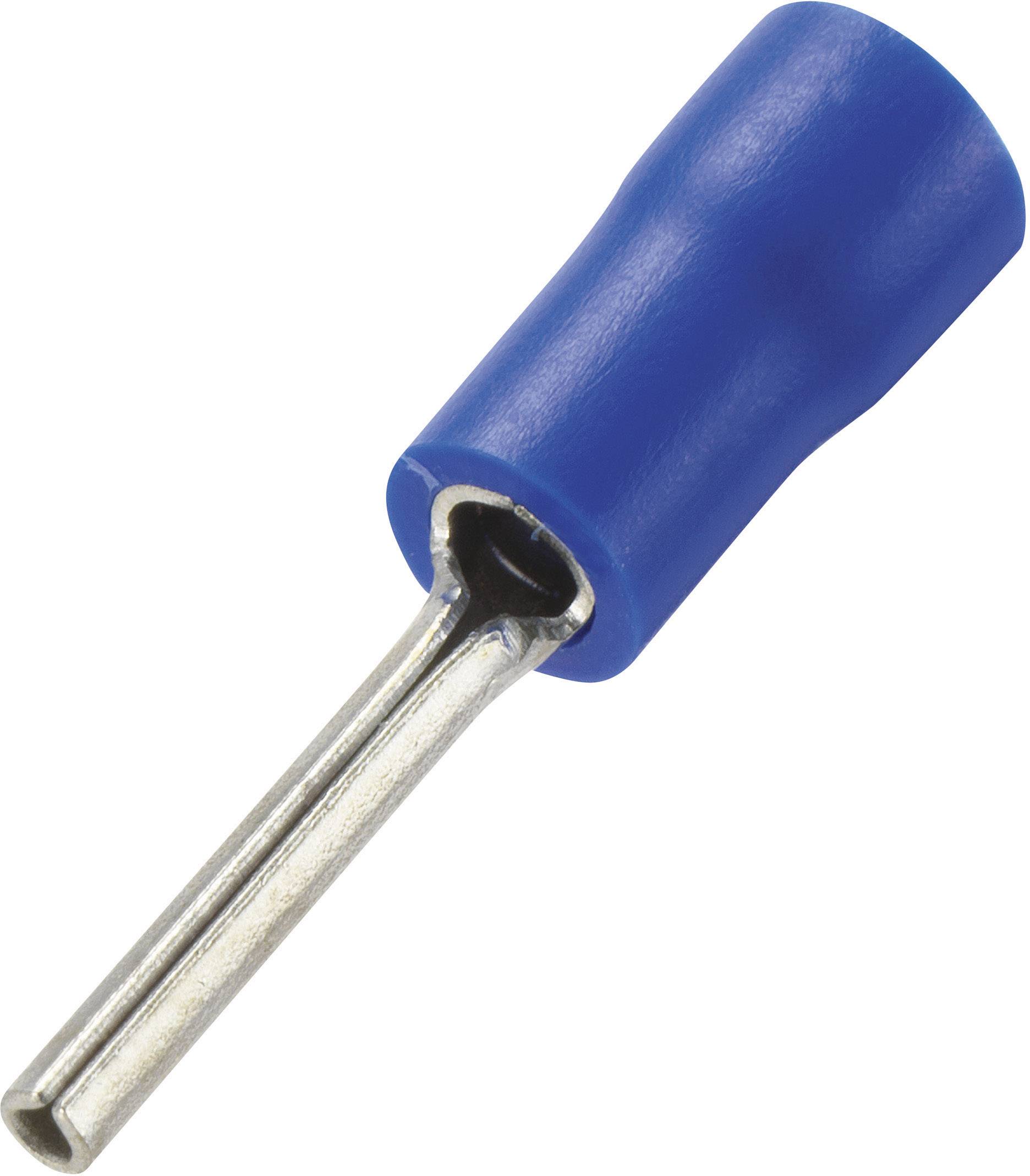 Blaue Aderendhülse mit metallischem Anschluss zur Befestigung und Verbindung von Elektrokabeln.