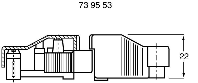 Technische Zeichnung eines Bauteils mit der Nummer 73 95 53. Die Höhe beträgt 22 mm.