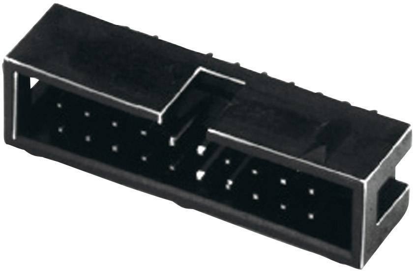 Ein schwarzer, rechteckiger Steckverbinder mit mehreren Metallpins, die in zwei Reihen angeordnet sind.