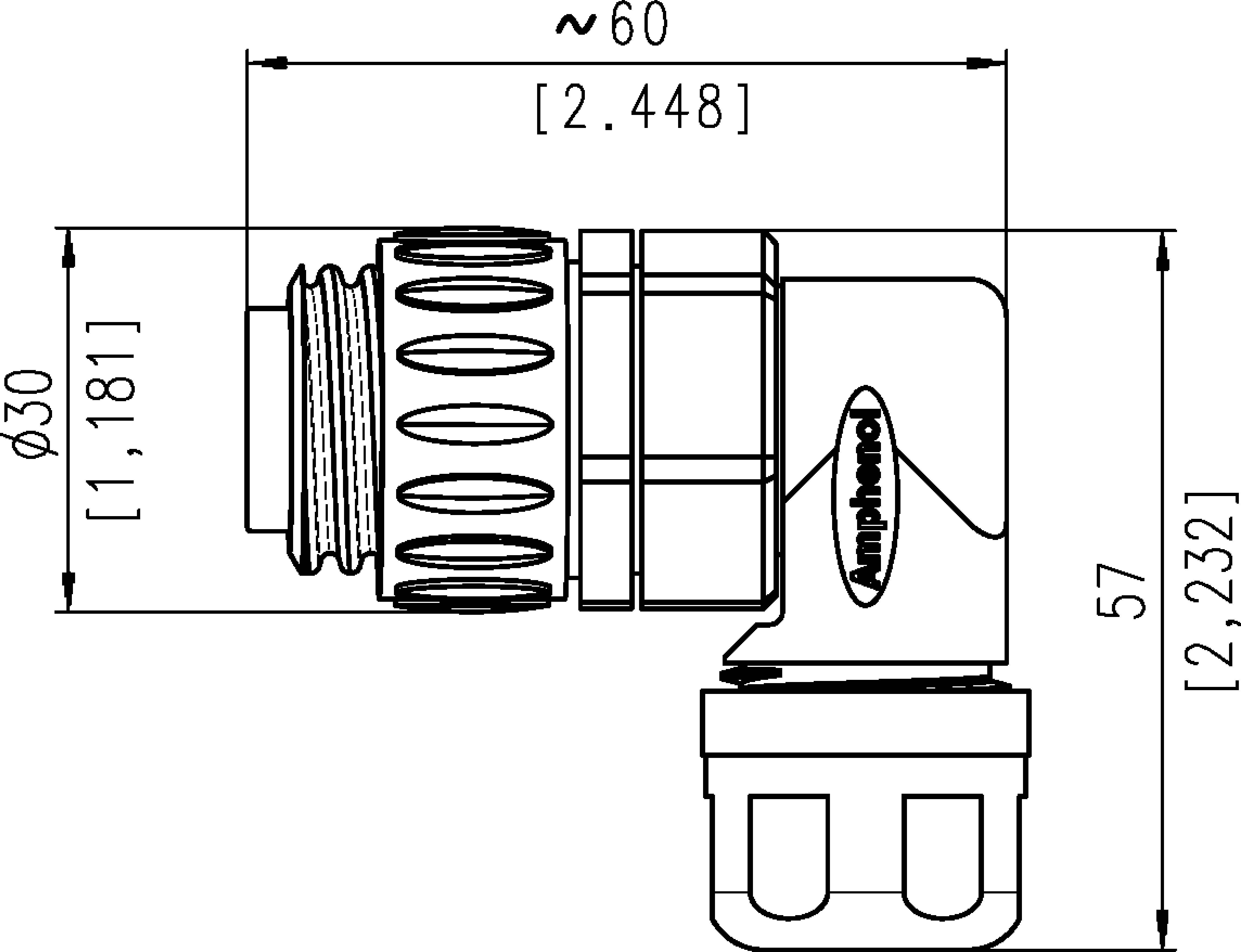 Amphenol C016 30K006 100 10 Rundstecker Stecker, gewinkelt Gesamtpolzahl: 6 + PE Serie (Rundsteckverbinder): C016 1St.