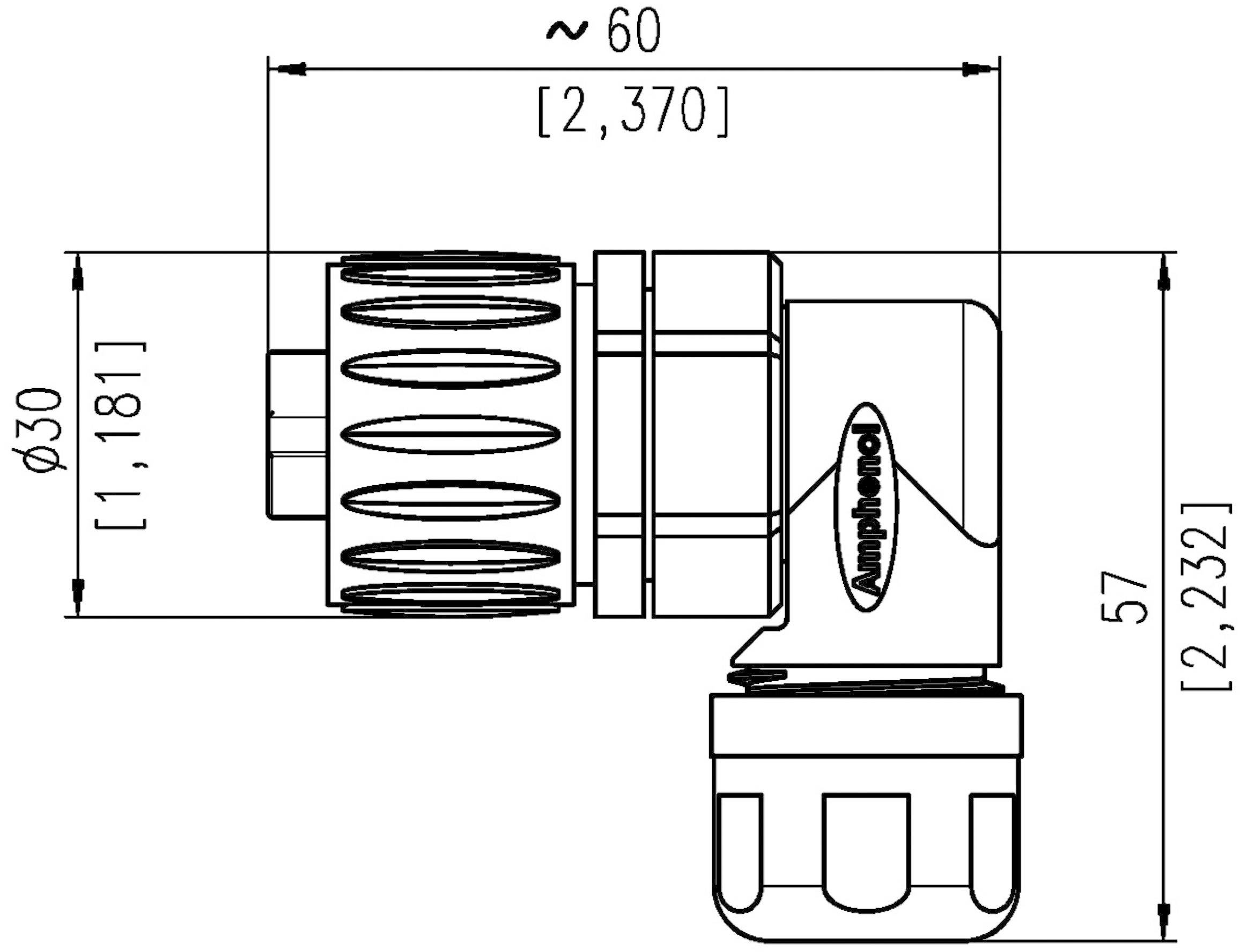 Amphenol C016 20F003 100 10 Rundstecker Kupplung, gewinkelt Gesamtpolzahl: 3 + PE Serie (Rundsteckverbinder): C016 1St.