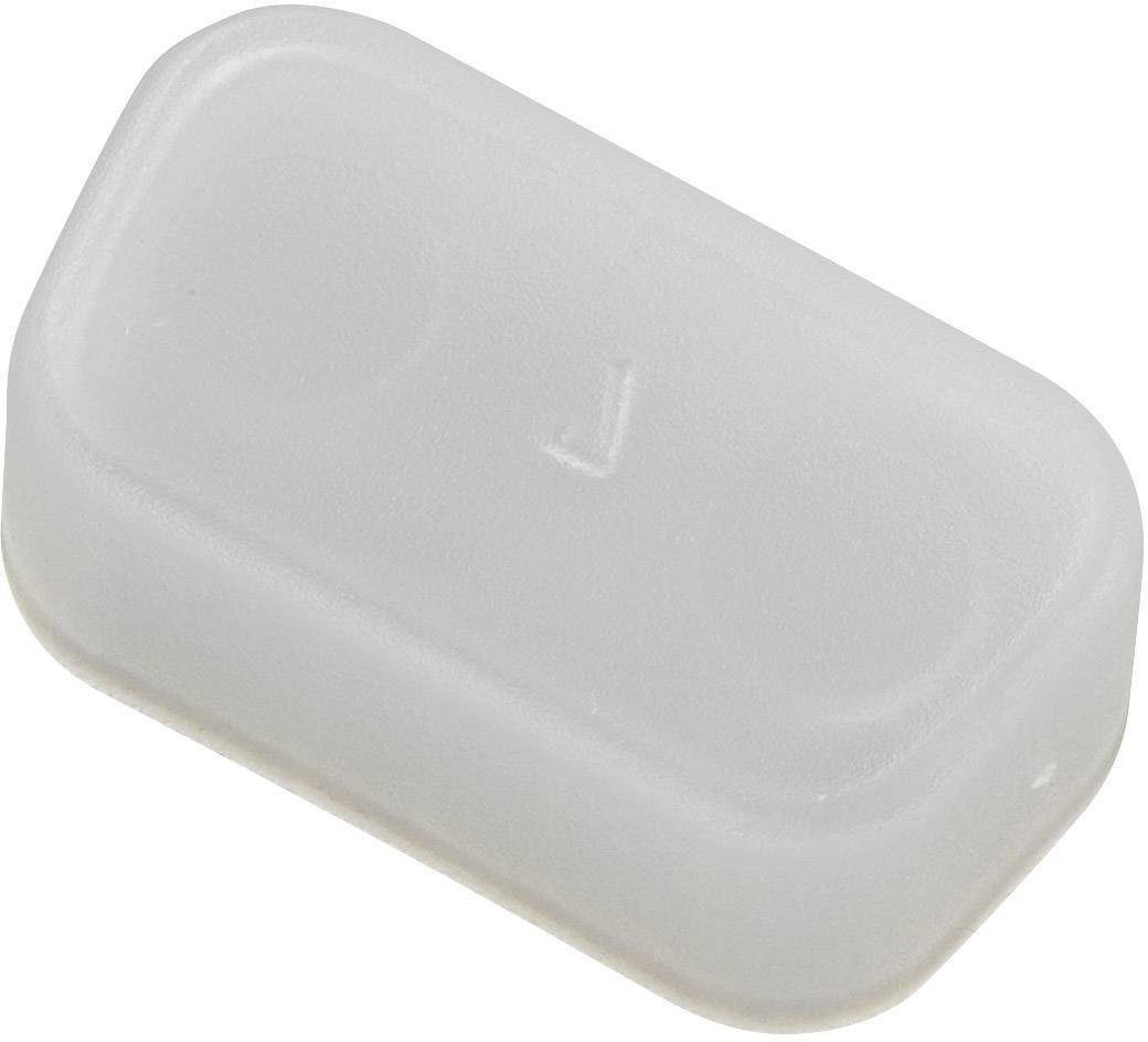 Ein weißer, rechteckiger Kunststoffknopf mit abgerundeten Ecken und einem leicht erhabenen mittleren Bereich.