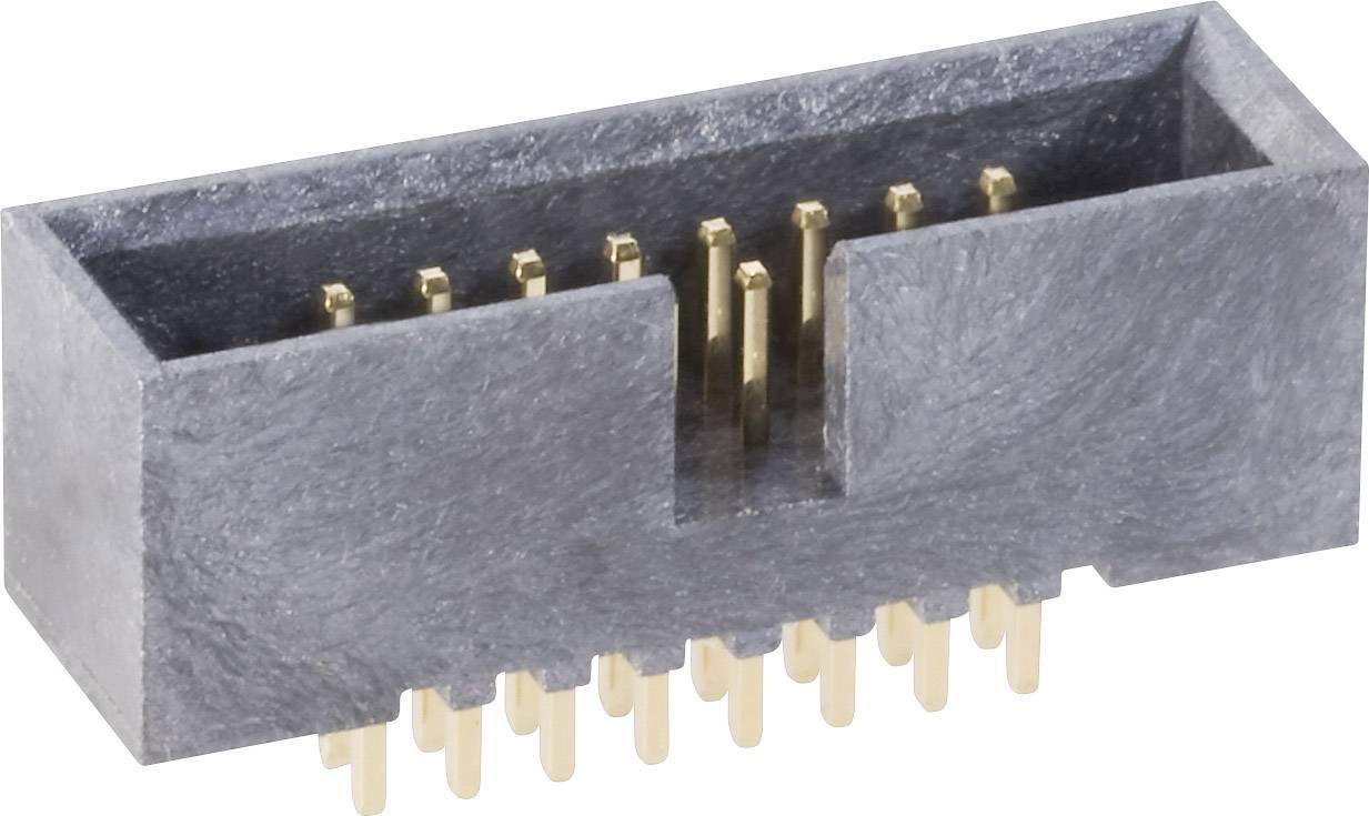 Ein rechteckiger Steckverbinder mit goldenen Pins, verwendet in elektronischen Geräten für die Übertragung von Daten oder Strom.