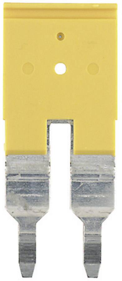 Gelbe Flachsicherung mit zwei Metalllaschen, symbolisch für Schutz in elektrischen Geräten.