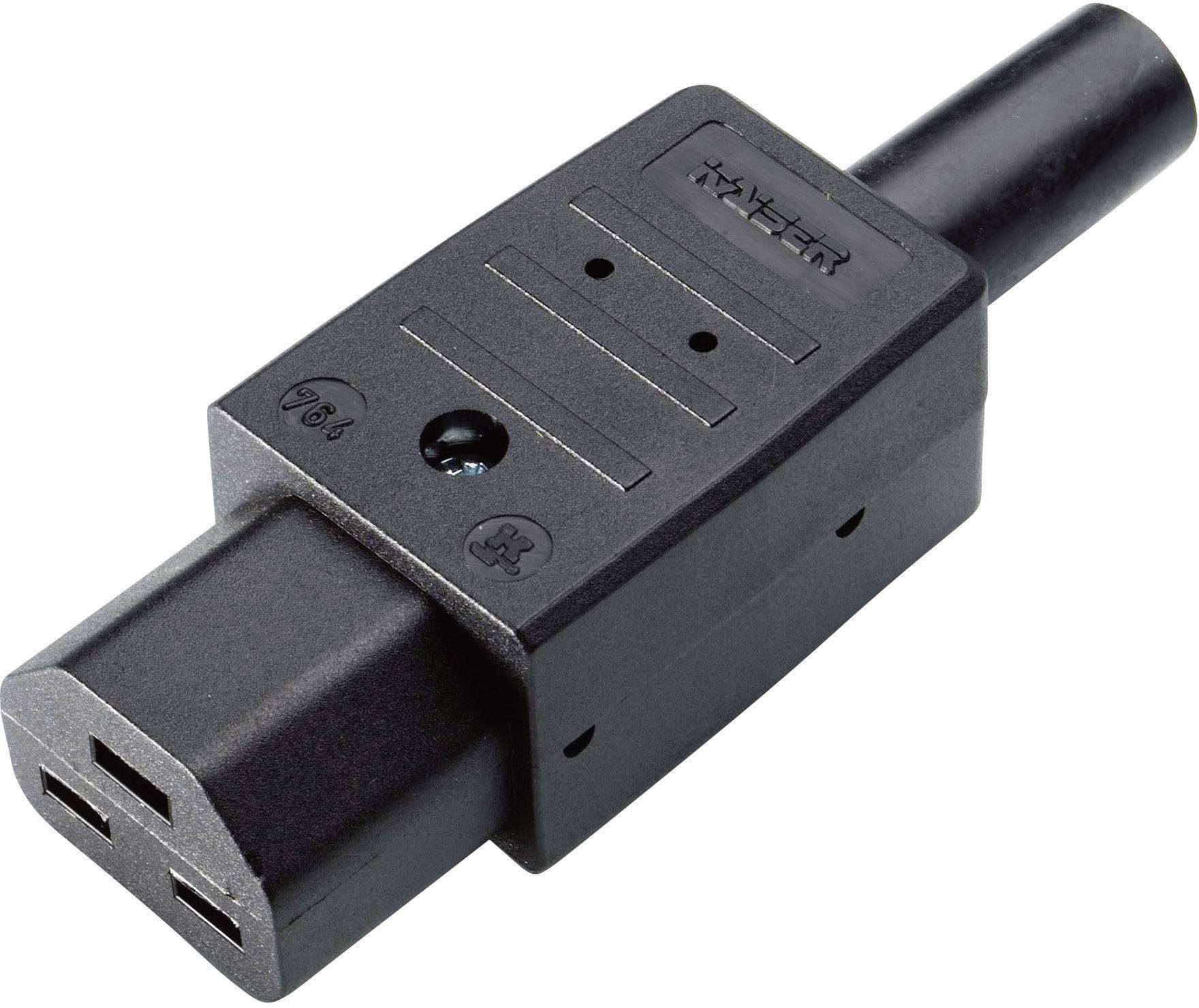 Kaiser 764/sw/C Heißgeräte-Steckverbinder 764 Buchse, gerade Gesamtpolzahl: 2 + PE 16A Schwarz 1St.