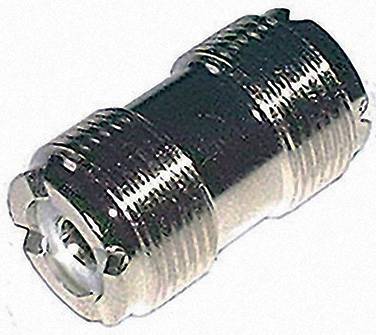 'Koaxial-Steckverbinder' mit metallischem Gehäuse, weist ein beidseitiges Schraubgewinde auf und wird zur Verbindung von Koaxialkabeln verwendet.