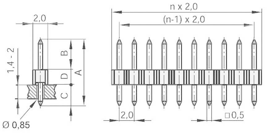 MPE Garry Stiftleiste (Standard) Anzahl Reihen: 1 Polzahl je Reihe: 20 150-1-020-0-S-XS0-0835-1 1 S