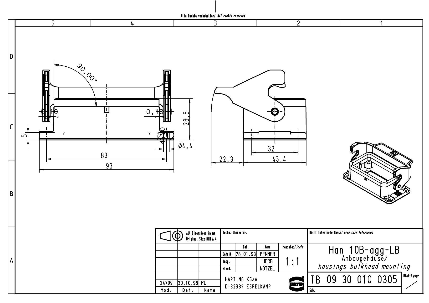 Anbaugehäuse Han® 10B-agg-LB 09300100305 HARTING 1 St.