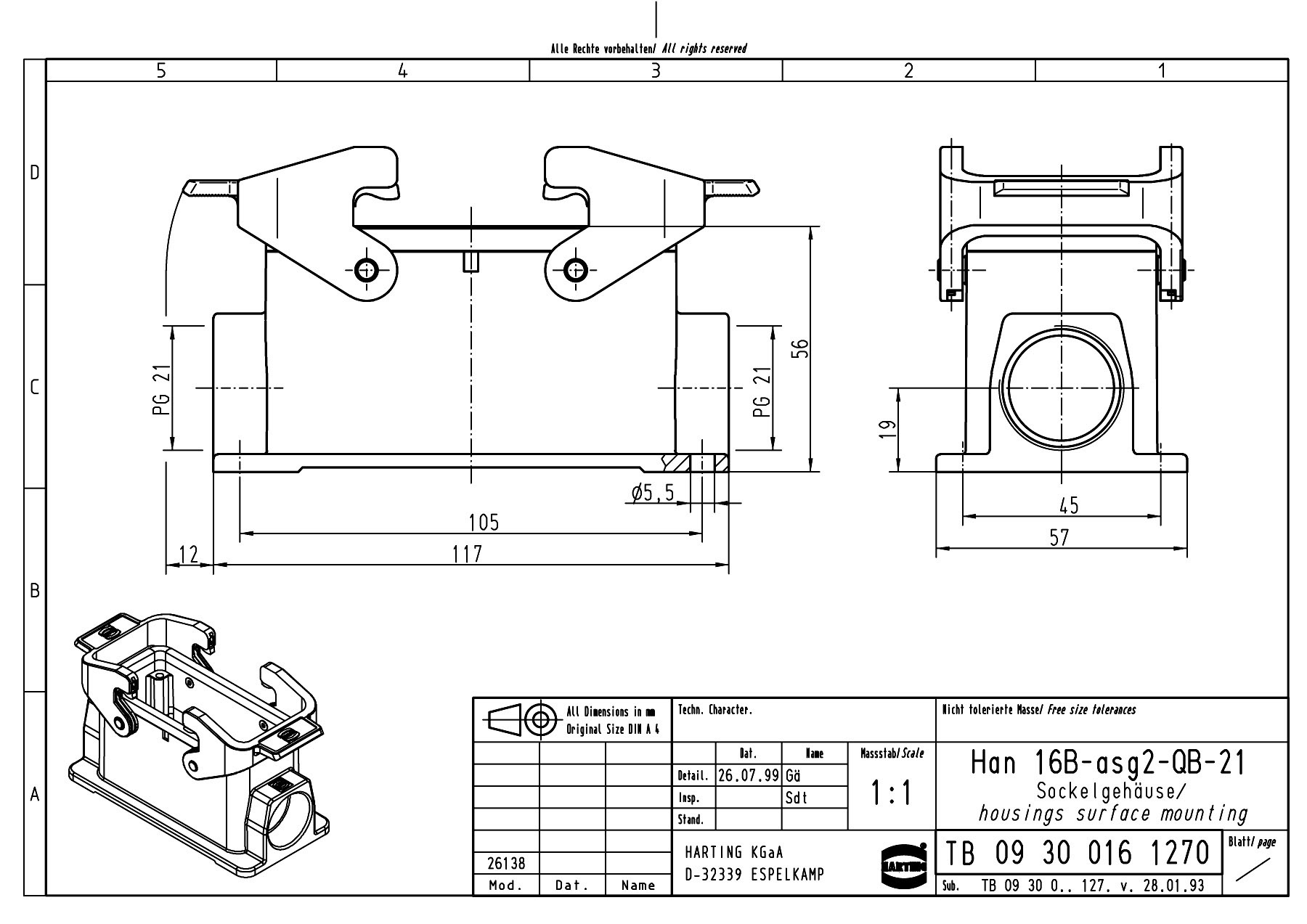 Harting Sockelgehäuse Han® 16B-asg2-QB-21 09300161270 1St.