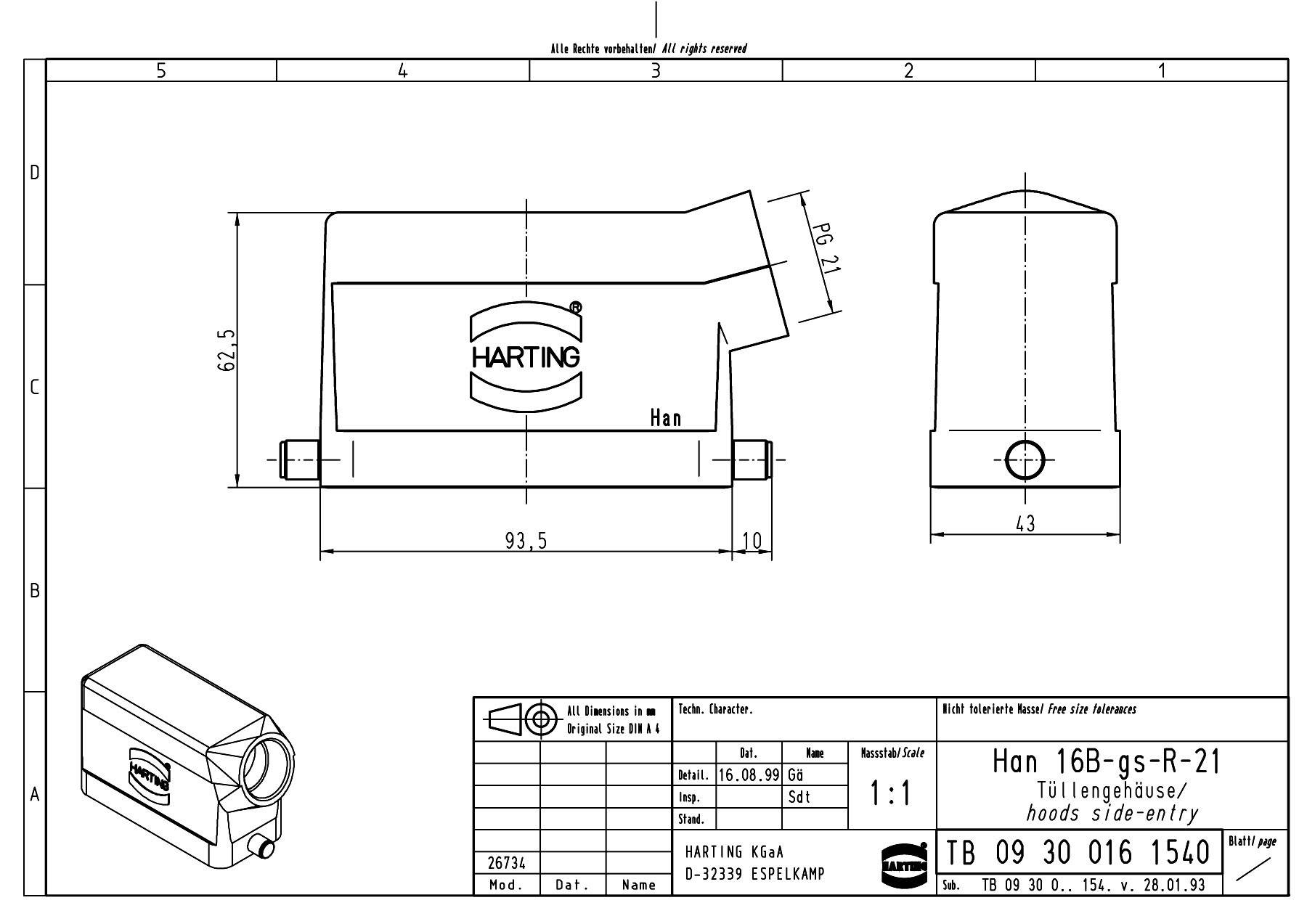 Harting Tüllengehäuse Han® 16B-gs-R-21 09300161540 1St.