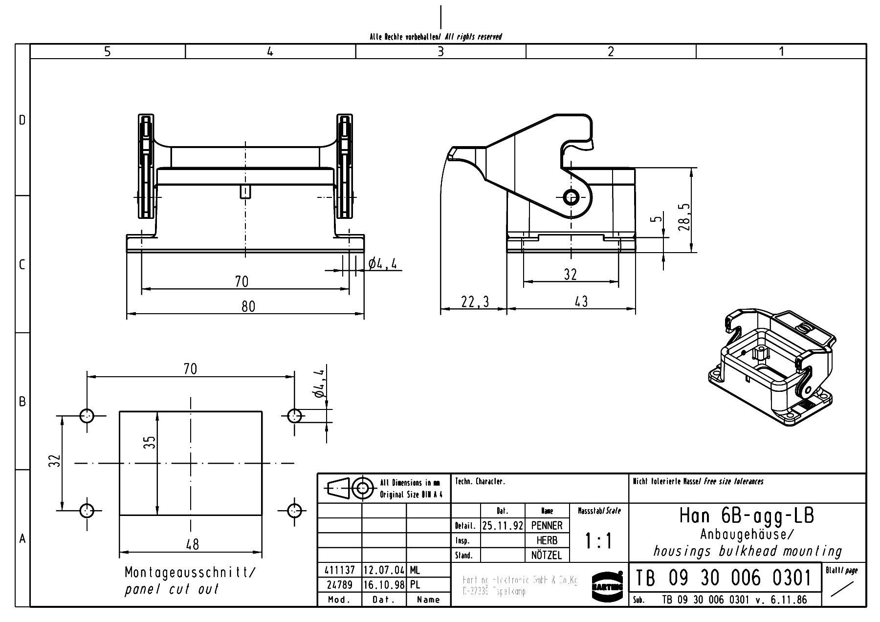Anbaugehäuse Han® 6B-agg-LB 09300060301 HARTING 1 St.