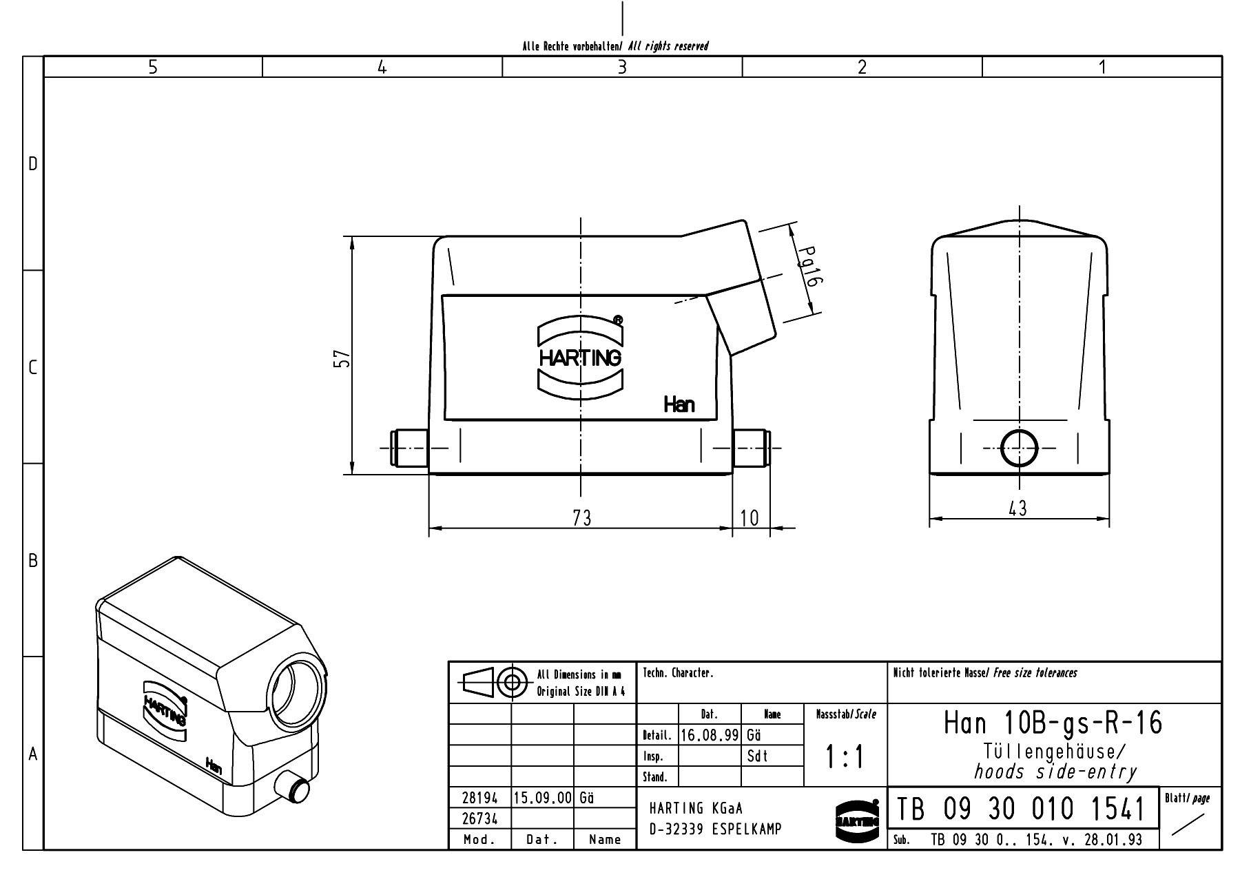 Harting Tüllengehäuse Han® 10B-gs-R-16 09300101541 1 St.