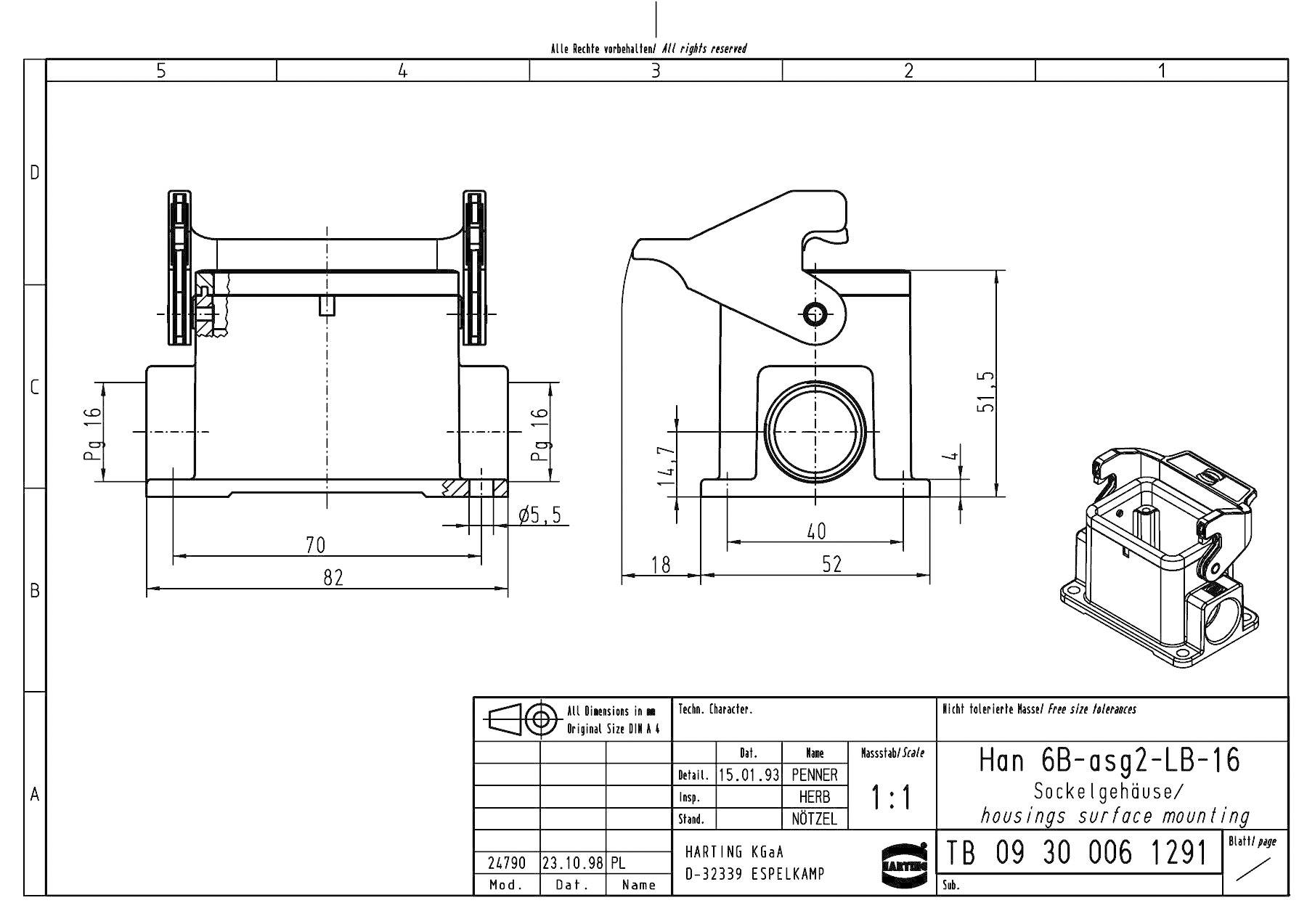 Harting Sockelgehäuse Han® 6B-asg2-LB-M20 19300061290 1 St.