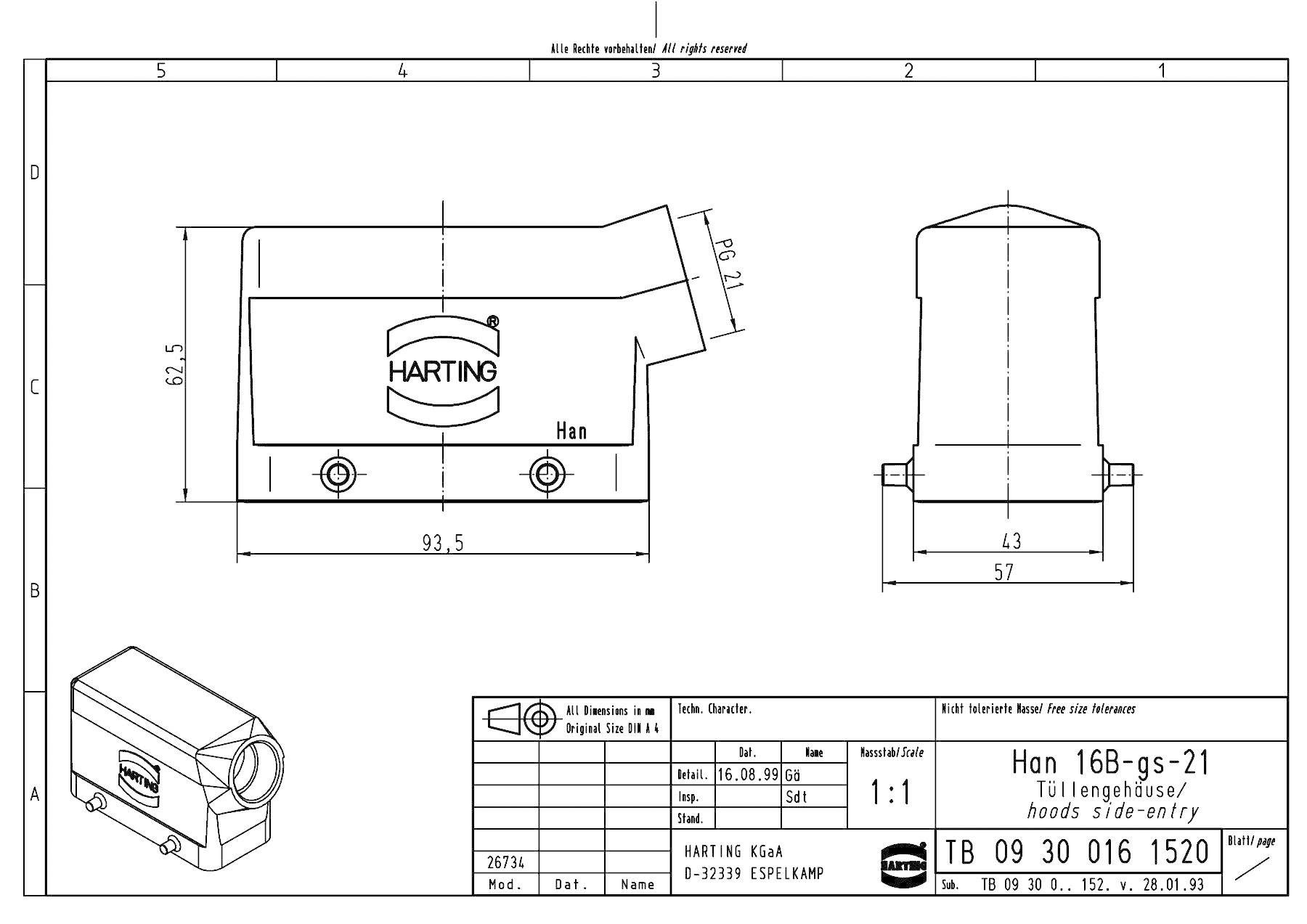 Harting Tüllengehäuse Han® 16B-gs-21 09300161520 1St.
