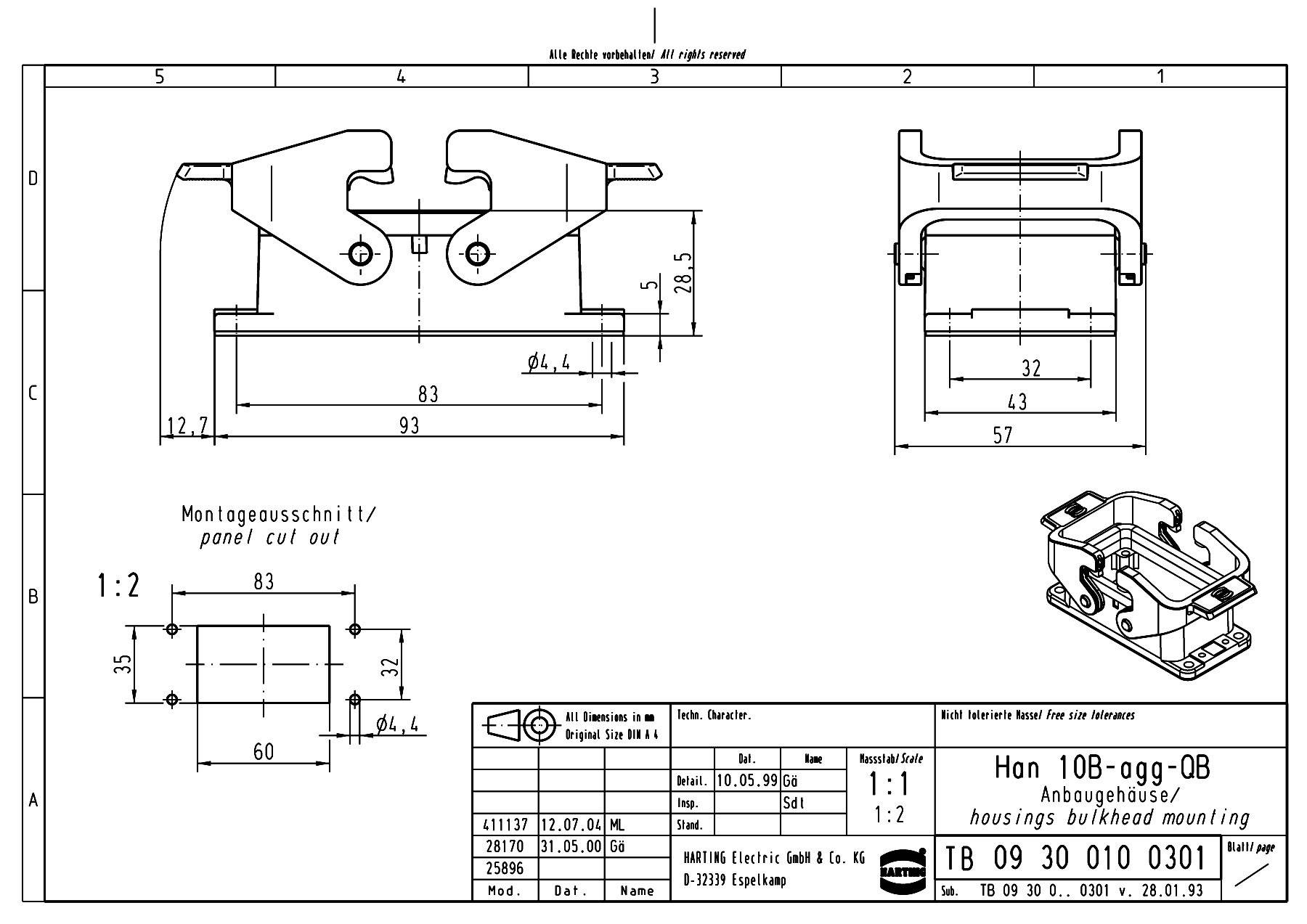 Anbaugehäuse Han® 10B-agg-QB 09300100301 HARTING 1 St.