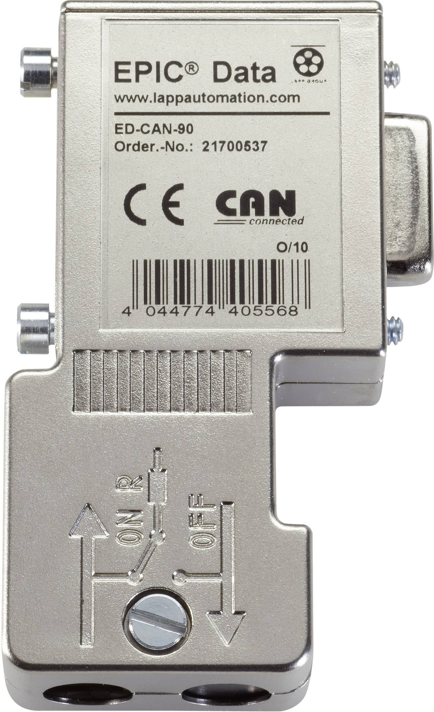 Metallischer Steckverbinder mit Beschriftung 'EPIC Data', Modell 'ED-CAN-90' und Schalter für 'ON/OFF'. Hersteller: Lapp Automation.