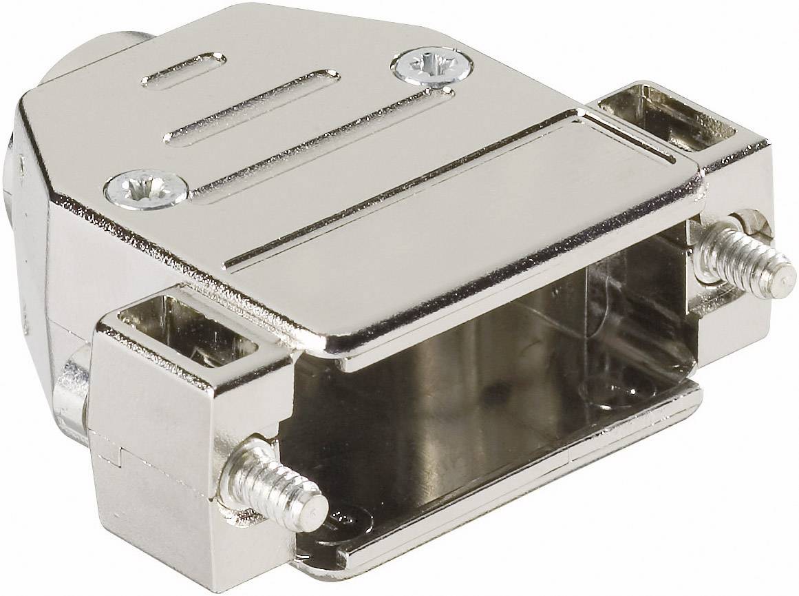 Metallgehäuse für einen D-Sub-Stecker, zeigt die stabile Konstruktion und Schraubverbindungen für sichere Kabelverbindungen.