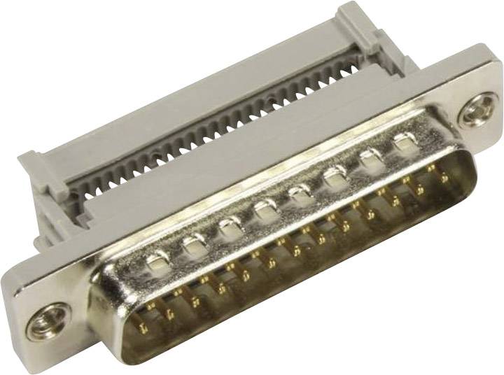 Ein DB25-Stecker mit 25 Metallstiften, verwendet für serielle oder parallele Schnittstellenverbindungen.