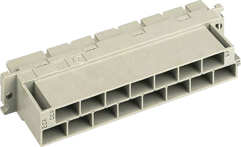 Ein beiger Steckverbinderblock mit 12 rechteckigen Anschlusspunkten, meist für elektronische Anwendungen.