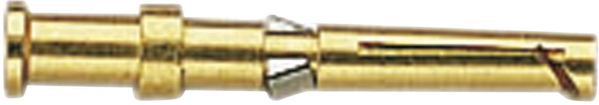 Ein goldener Metallstift, wahrscheinlich ein elektrischer Kontaktstift, der in Stecker oder Buchsen verwendet werden könnte.