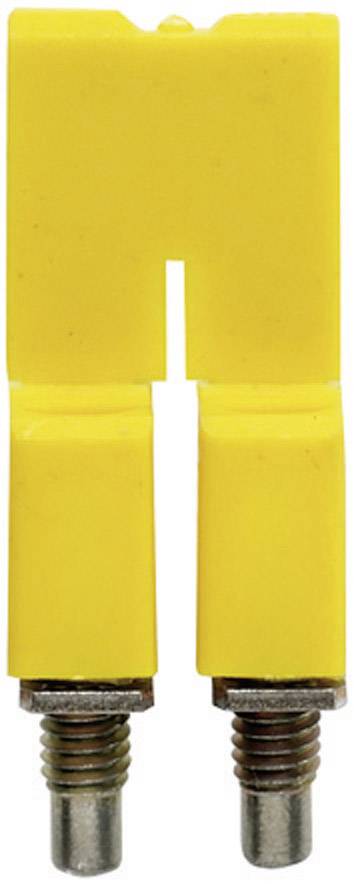 Ein gelber, rechteckiger Sicherungsstecker mit zwei metallischen Kontaktstiften, der in elektrischen Systemen verwendet wird.