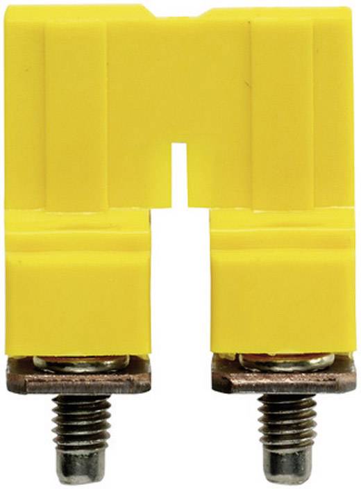Gelbes thermisches Isolierelement mit zwei Schrauben unten, verwendet zur Verbindung von Temperaturfühlern in der Messtechnik.