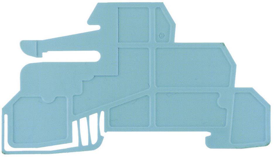 Blaues Kunststoffteil in einer komplexen, unregelmäßigen Form mit mehreren Ausschnitten und Vertiefungen, kein erkennbarer Zweck.