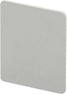 Eine rechteckige, silberne Platte mit abgerundeten Ecken vor weißem Hintergrund.