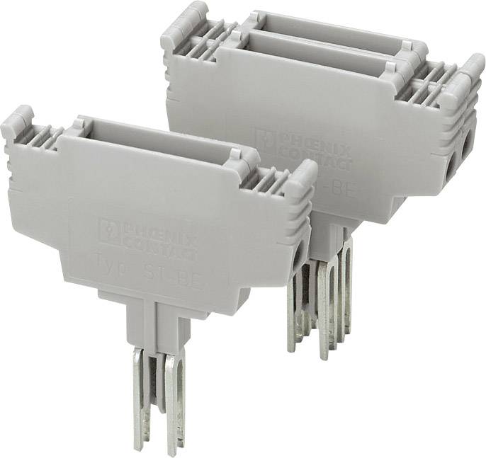 Zwei graue Steckverbinder von Phoenix Contact, Typ ST-BE, mit mehreren Metallanschlüssen, geeignet für elektrische Verbindungen.
