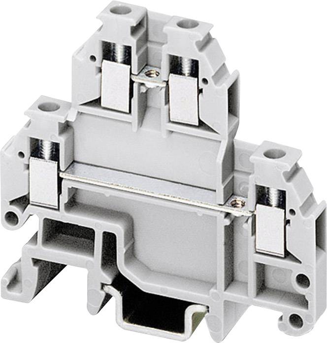 Grauem Reihenklemme aus Kunststoff mit zwei Anschlussstellen, geeignet für industrielle elektrische Installationen.