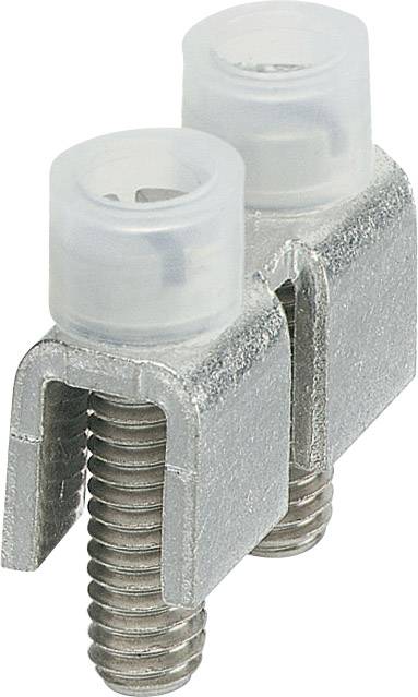 Zwei silberne Schraubklemmen mit Kunststoffabdeckungen, die als elektrische Verbinder dienen.