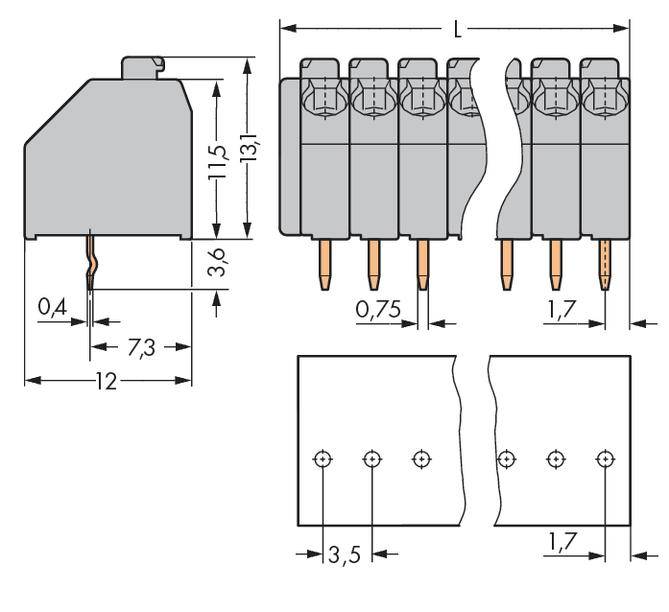 WAGO 250-111/000-006 Federkraftklemmblock 1.50mm² Polzahl 11 Blau