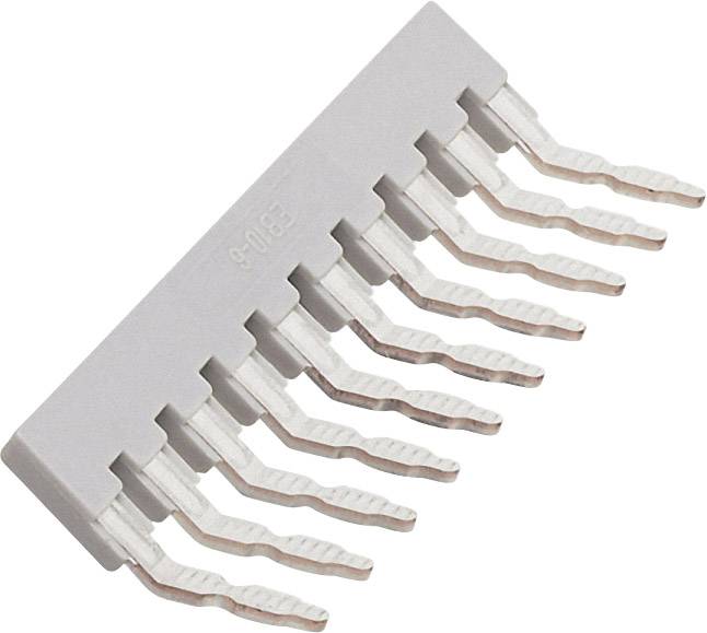 Ein weißer, rechteckiger elektronischer Steckverbinder mit mehreren gebogenen Metallstiften, die aus einer Seite herausragen.