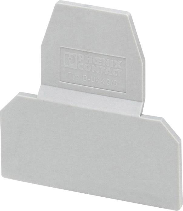 Graue Kunststoffabdeckung mit der Aufschrift 'PHOENIX CONTACT Typ D-UKK 3/S'. Sie dient als Schutz für elektrische Anschlüsse.