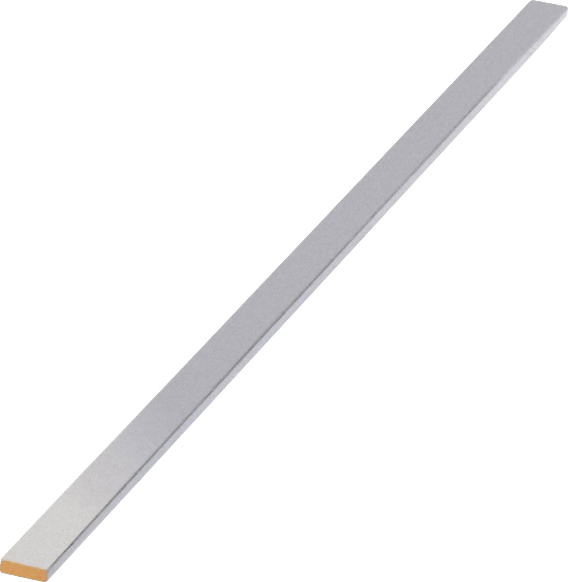 Ein silberner Metallstreifen mit orangem Ende, schräg dargestellt.