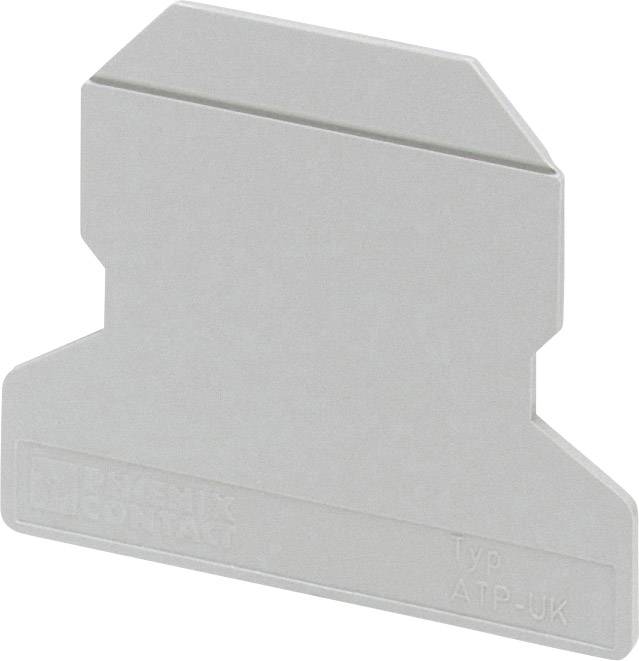 Eine graue Abdeckplatte mit der Aufschrift 'PHOENIX CONTACT Typ ATP-UK', verwendet zur Abdeckung von offenen Klemmen in Schaltschränken.